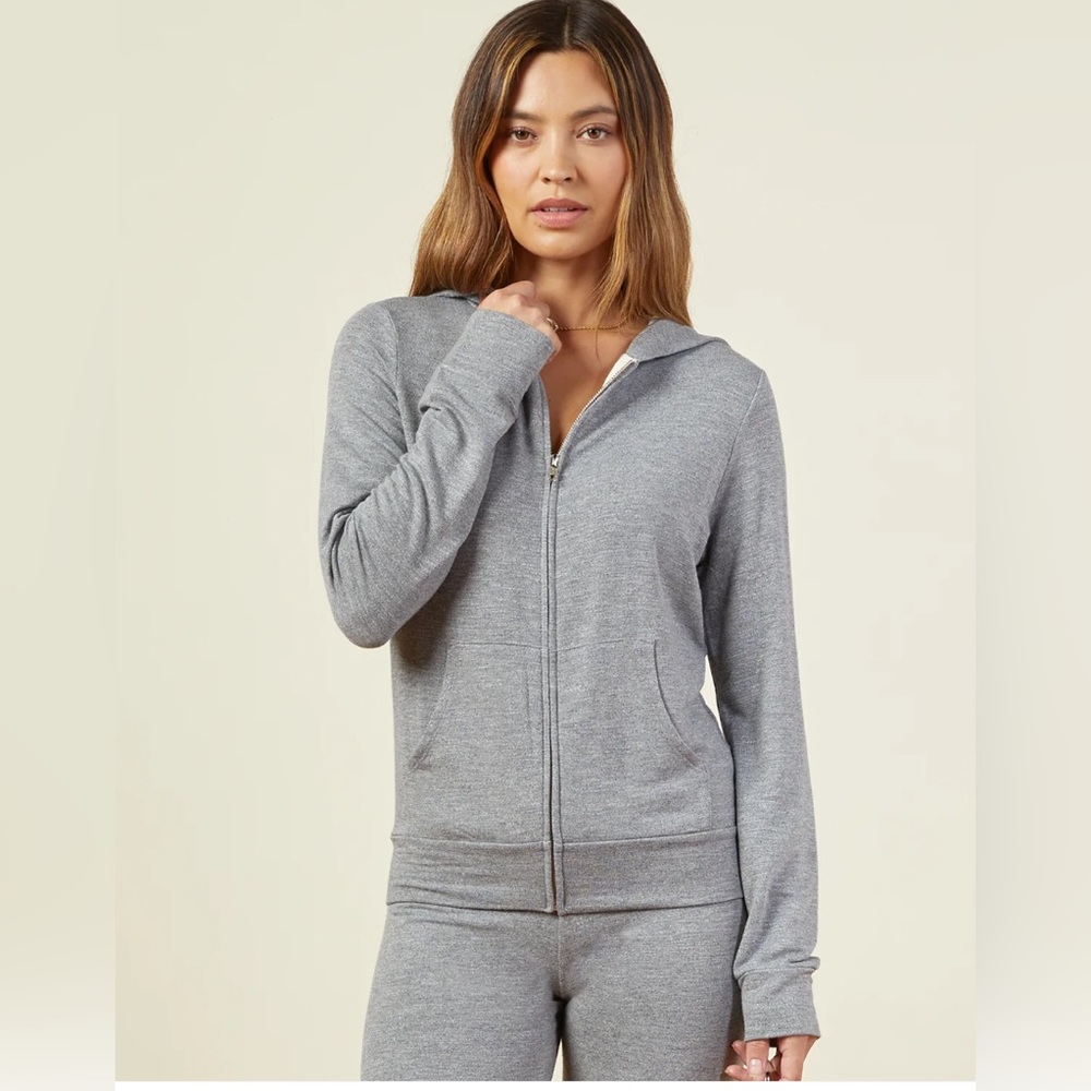 MONROW supersoft zip up hoody in dark Heather size small